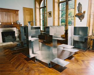 Pauline Leprince, photographed by Cédrine Scheidig, at her family home in Soize, near Paris, with her ‘PM01’ shelving@_pauline.leprince