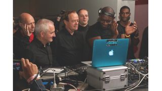 Kevin treading the tech with his heroes Kraftwerk