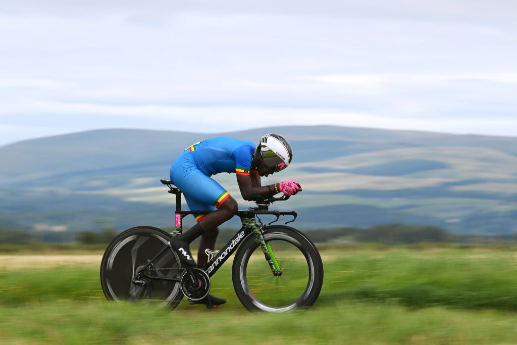 STIRLING SCOTLAND AUGUST 09 Muhammad Andy Royan of Indonesia sprints during the Men Under 23 Individual Time Trial a 362km race from Stirling to Stirling 80m at the 96th UCI Cycling World Championships Glasgow 2023 Day 7 UCIWT on August 09 2023 in Glasgow Stirling Photo by Dario BelingheriGetty Images