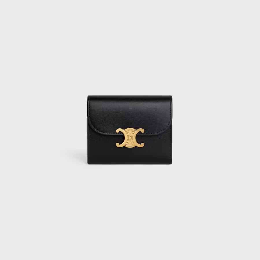 Celine, Small Flap Wallet Triomphe in Shiny Calfskin
