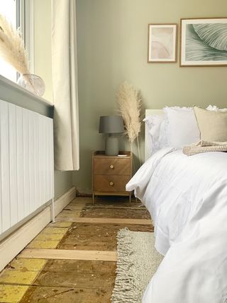 Bare bedroom floorboards