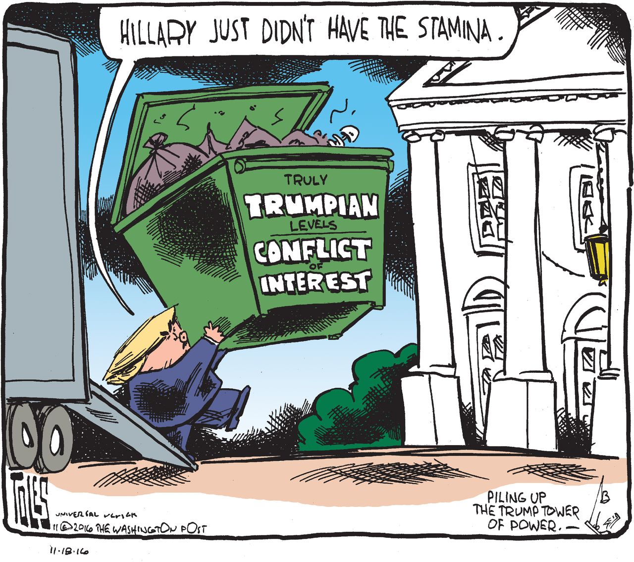 Political cartoon U.S. Trump&amp;#039;s White House stamina