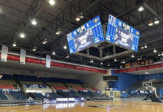 The new center-hung LED display at Jackson State showcasing in-game action.