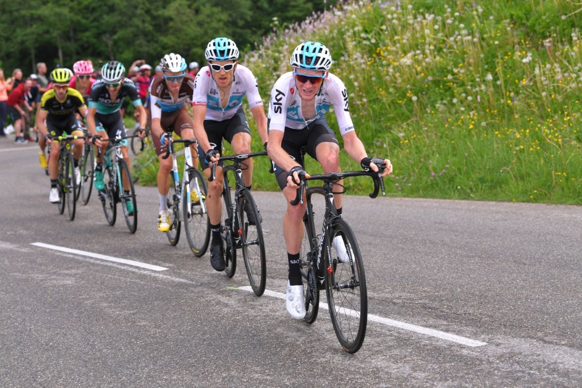 Tao Geoghegan Hart (Team Sky) leads the charge