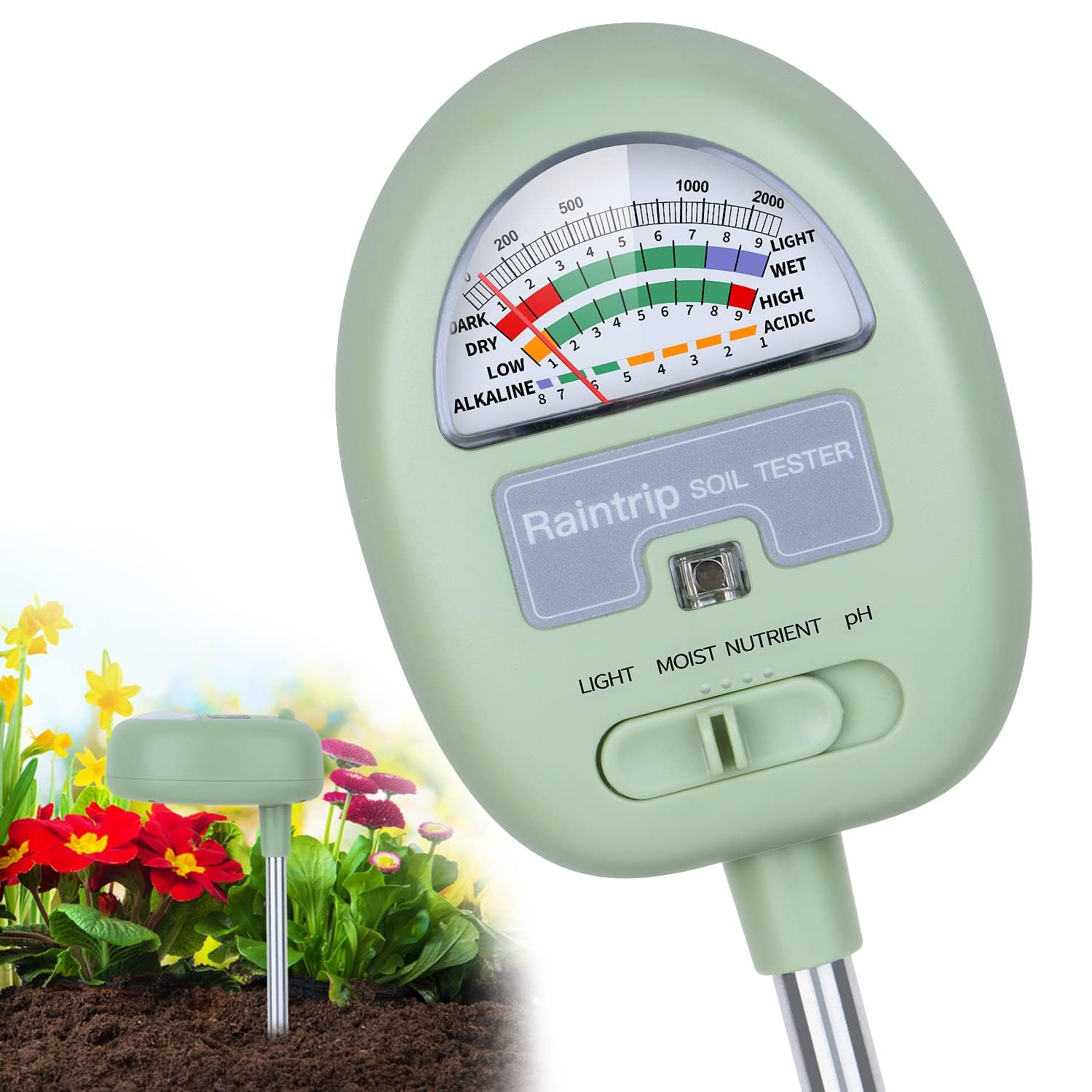 Soil Moisture Meter, 4-In-1 Moisture Meter for Plants, Tester for Moist, Light,nutrients, Ph, Soil Test Kit, Great for Garden, Lawn, Farm, Indoor &amp;amp; Outdoor Use, No Battery Required