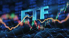 ETF portfolio illustration on a stock chart background