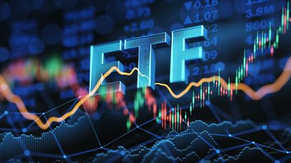 ETF portfolio illustration on a stock chart background
