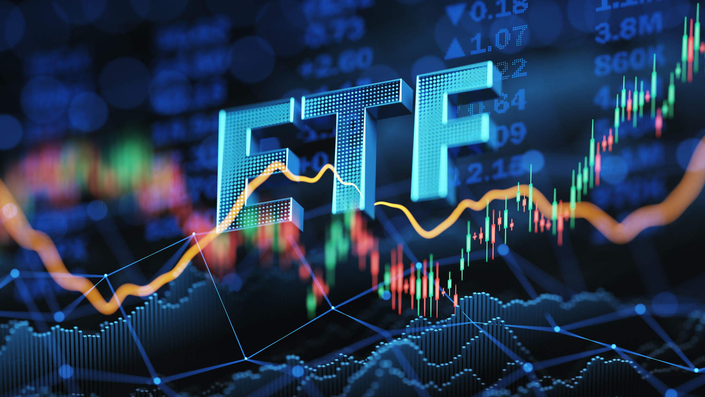 ETF portfolio illustration on a stock chart background
