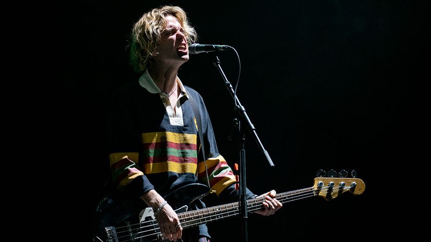 Conor Deegan III of Fontaines D.C. performs at Wythenshawe Park on August 15, 2025 in Wythenshawe, England