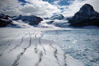 A glacier from the Larsen B ice shelf, on the Antarctic Peninsula, which completely collapsed in 2002.