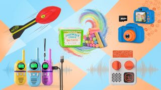 Essentials to keep kids entertained over summer on a light blue and orange background