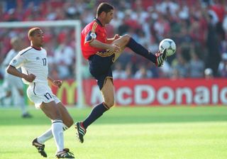 Fernando Hierro in action for Spain against Norway at Euro 2000.
