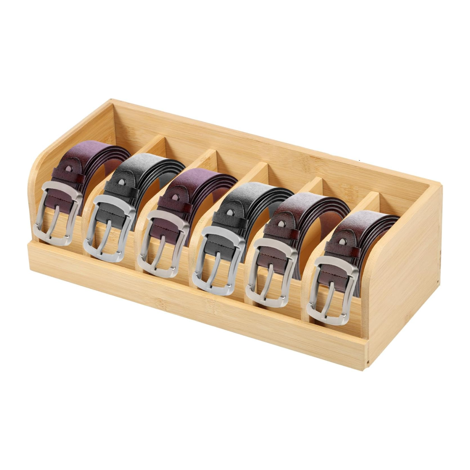 A wood belt organizer