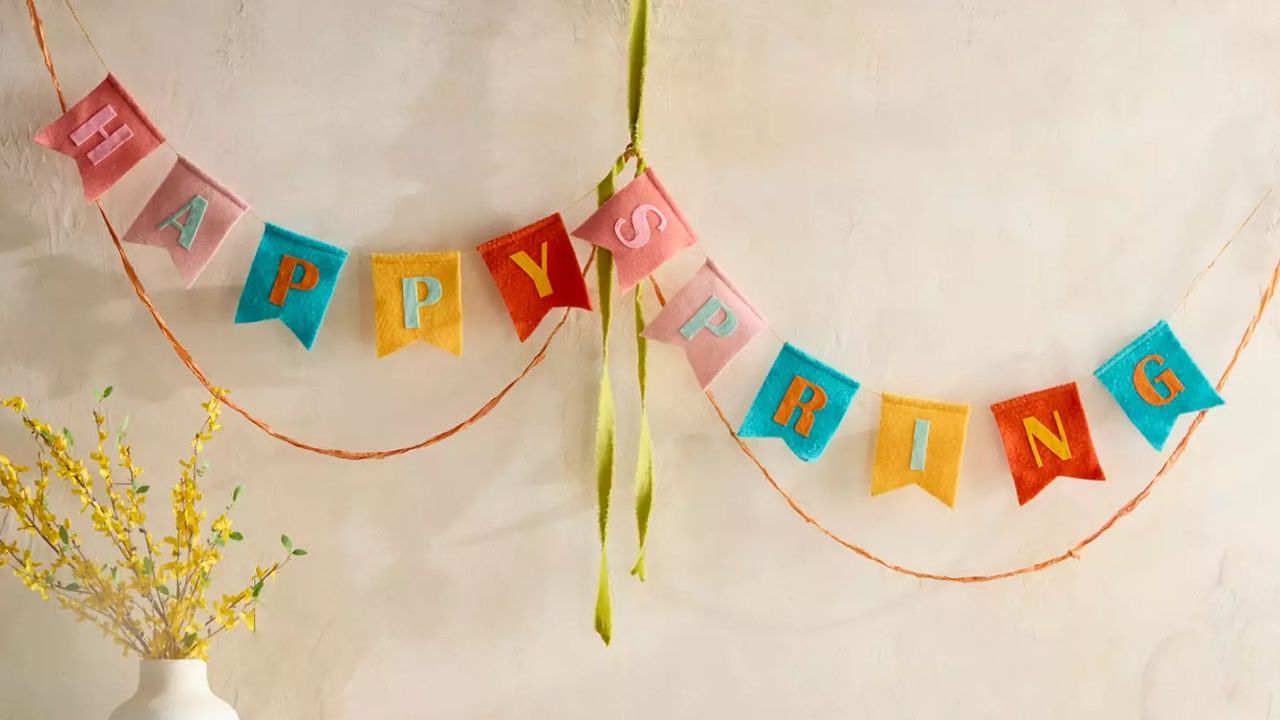 happy spring felt multi-colored bunting garland designed by terrain