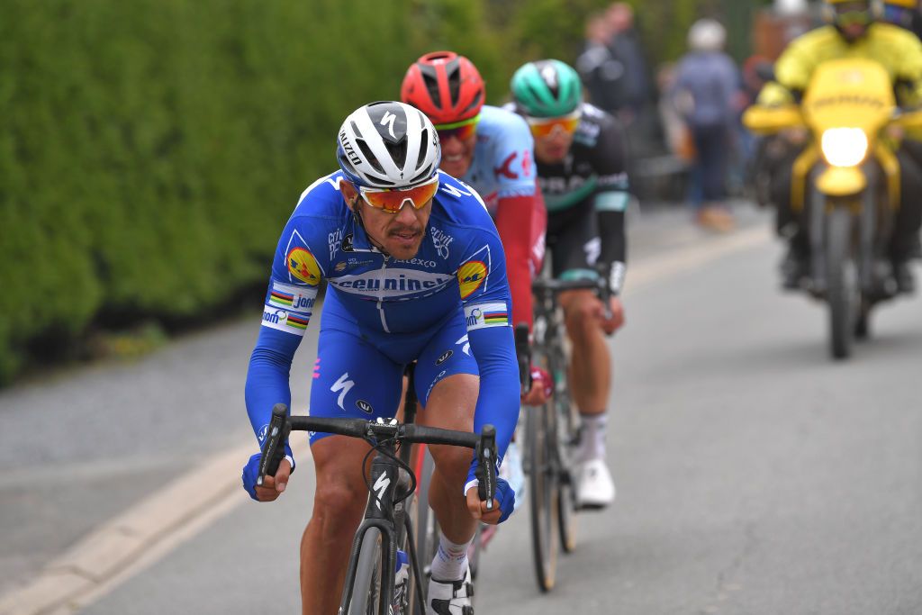 Philippe Gilbert leads a breakaway group before Sagan bridged across