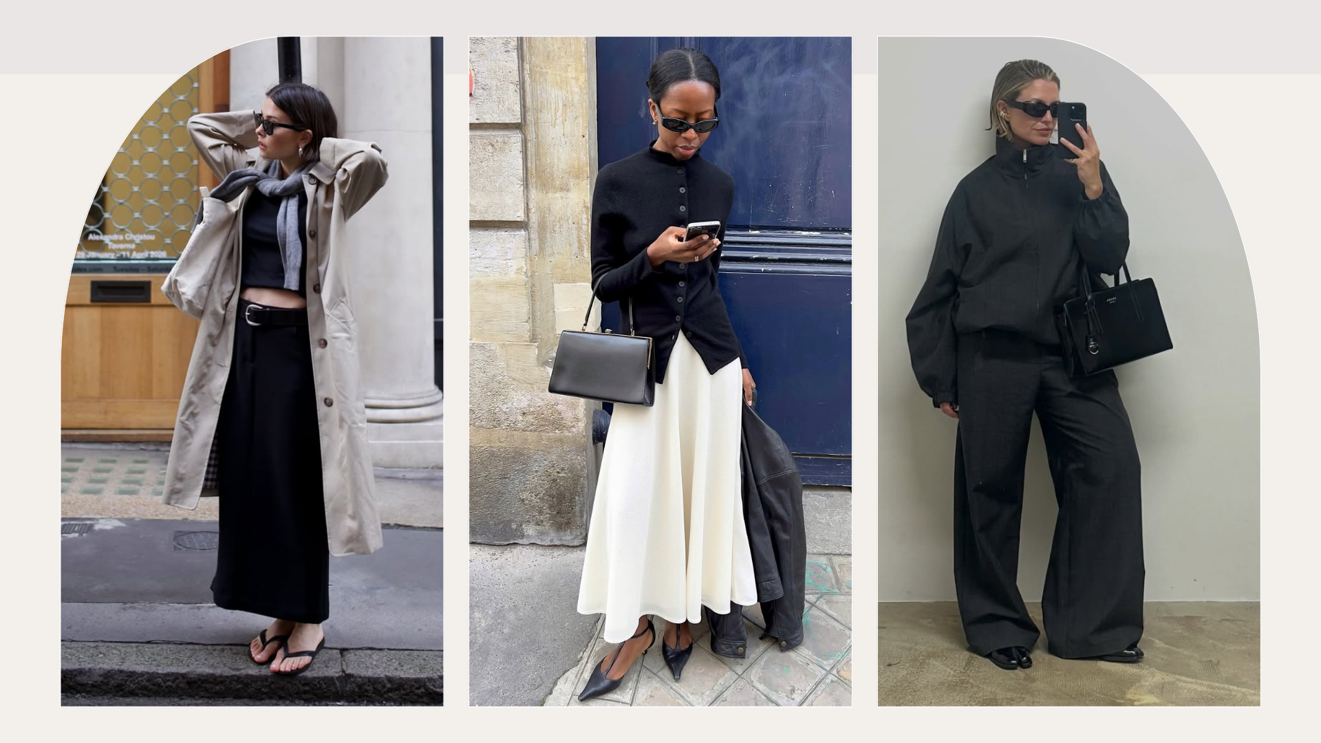 Influencers Alexis Foreman, Sylvie Mus and Alice Satterthwaite wearing classic dressing trends. 