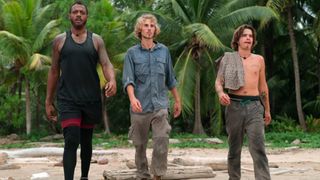 Wes, Braxton, and Brett walk off the island after Team Charlie's elimination. 