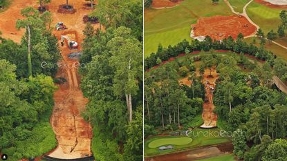 Images showing the 13th hole at Augusta National being lengthened