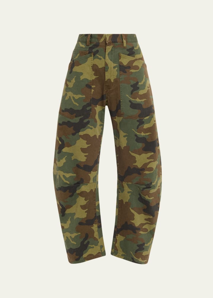 Shon Camo-Print Barrel-Leg Ankle Pants