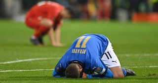 Domenico Berardi of Italy looks dejected during the 2022 FIFA World Cup Qualifier knockout round play-off match between Italy and North Macedonia at Renzo Barbera Stadium in Palermo, Italy.