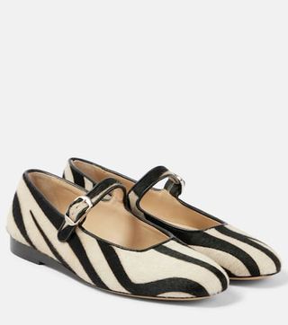 Zebra-Print Calf Hair Mary Jane Flats