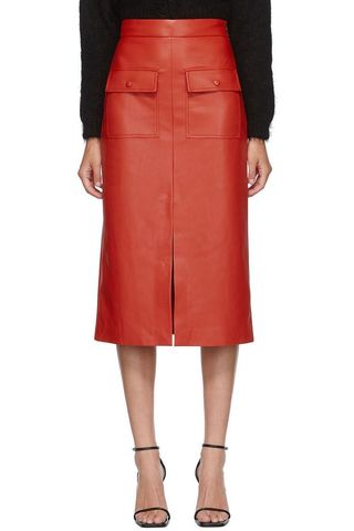 MSGM Red Faux-Leather Pocket Skirt