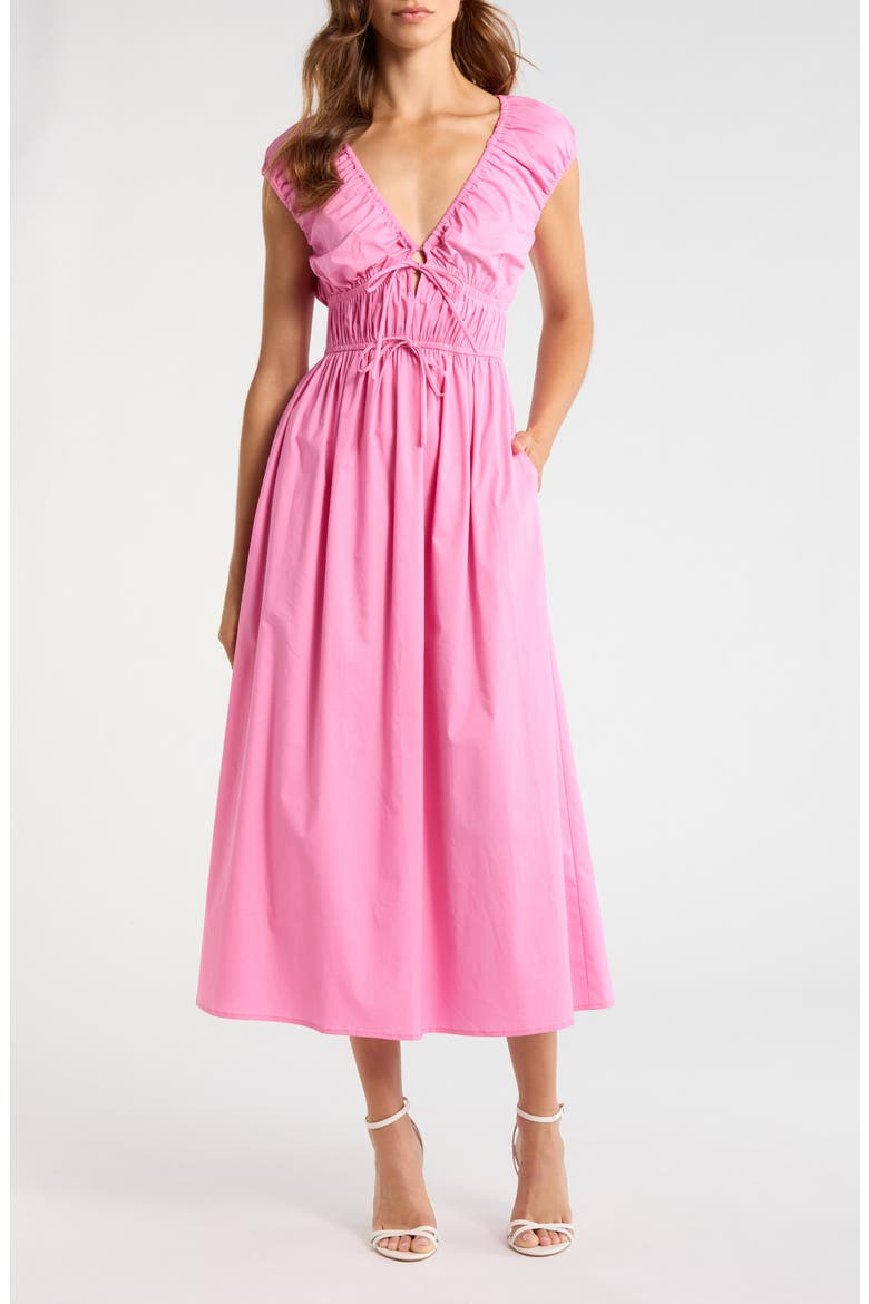 Liv Ruched Stretch Cotton Poplin Midi Dress