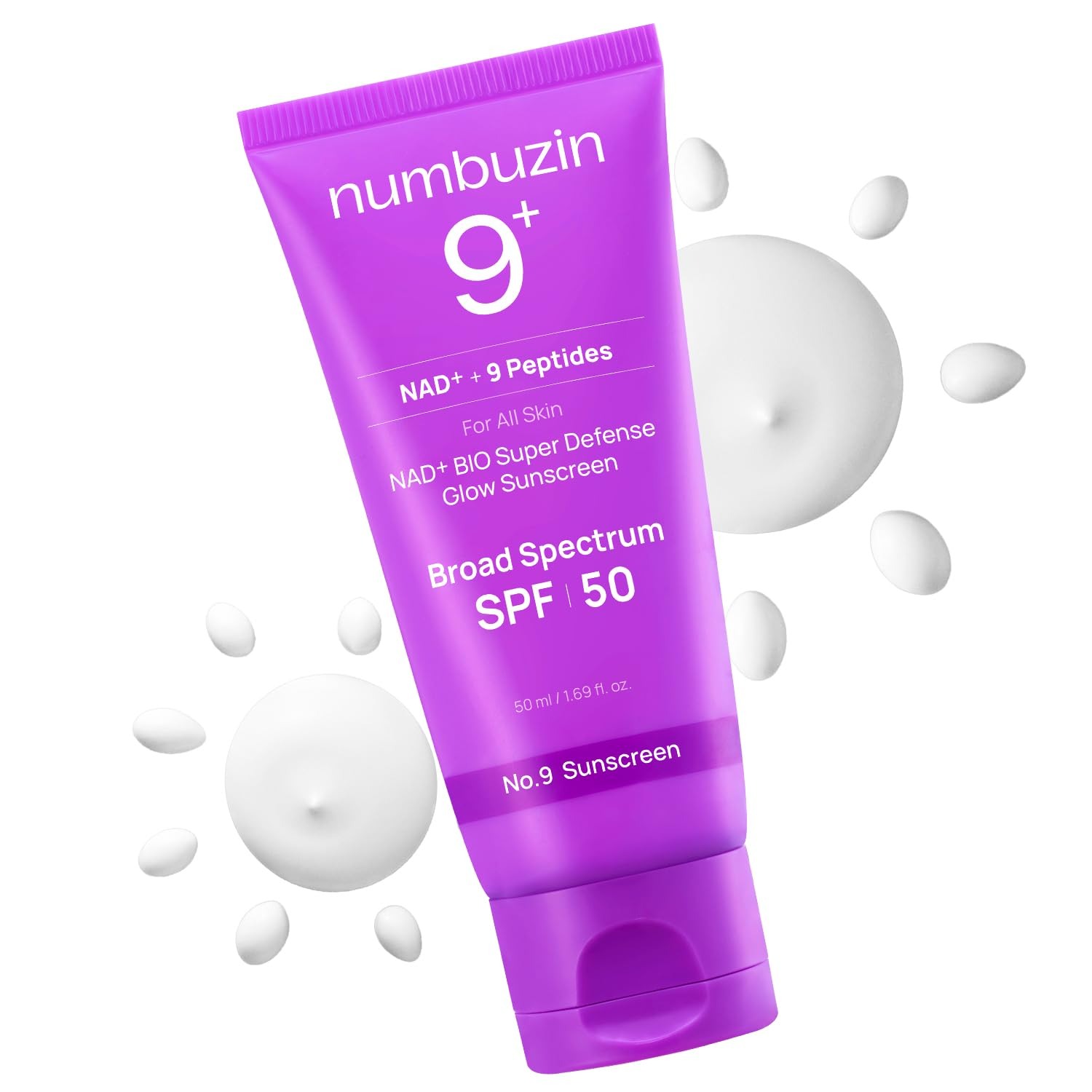numbuzin, Numbuzin No.9 Sunscreen | Super Defense Glow Sunscreen | Broad Spectrum Spf 50 | for All Skin Types & Skin Tones | Glowing, Dewy Finish, Water-Resistant | No White Cast, Korean Skincare | 1.69 Fl. Oz.