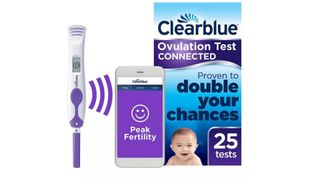 Blue and purple packaging with baby on the front