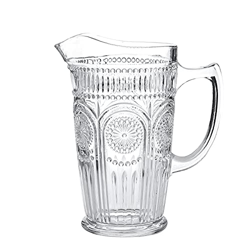 Kingrol 50 Oz Glass Pitcher, Vintage Water Carafe Jug for Ice Tea, Juice, Milk, Beverages, Heat Resistant Glass Carafe for Hot/cold Water