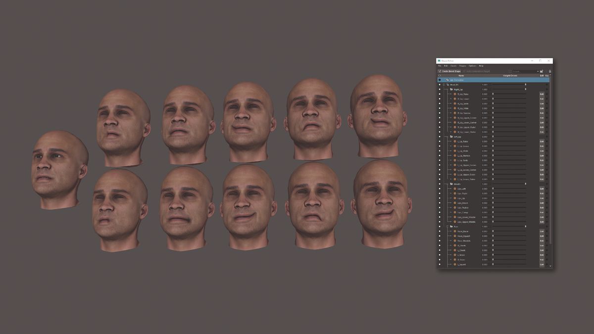 Blended facial shapes of a human face created by using slider