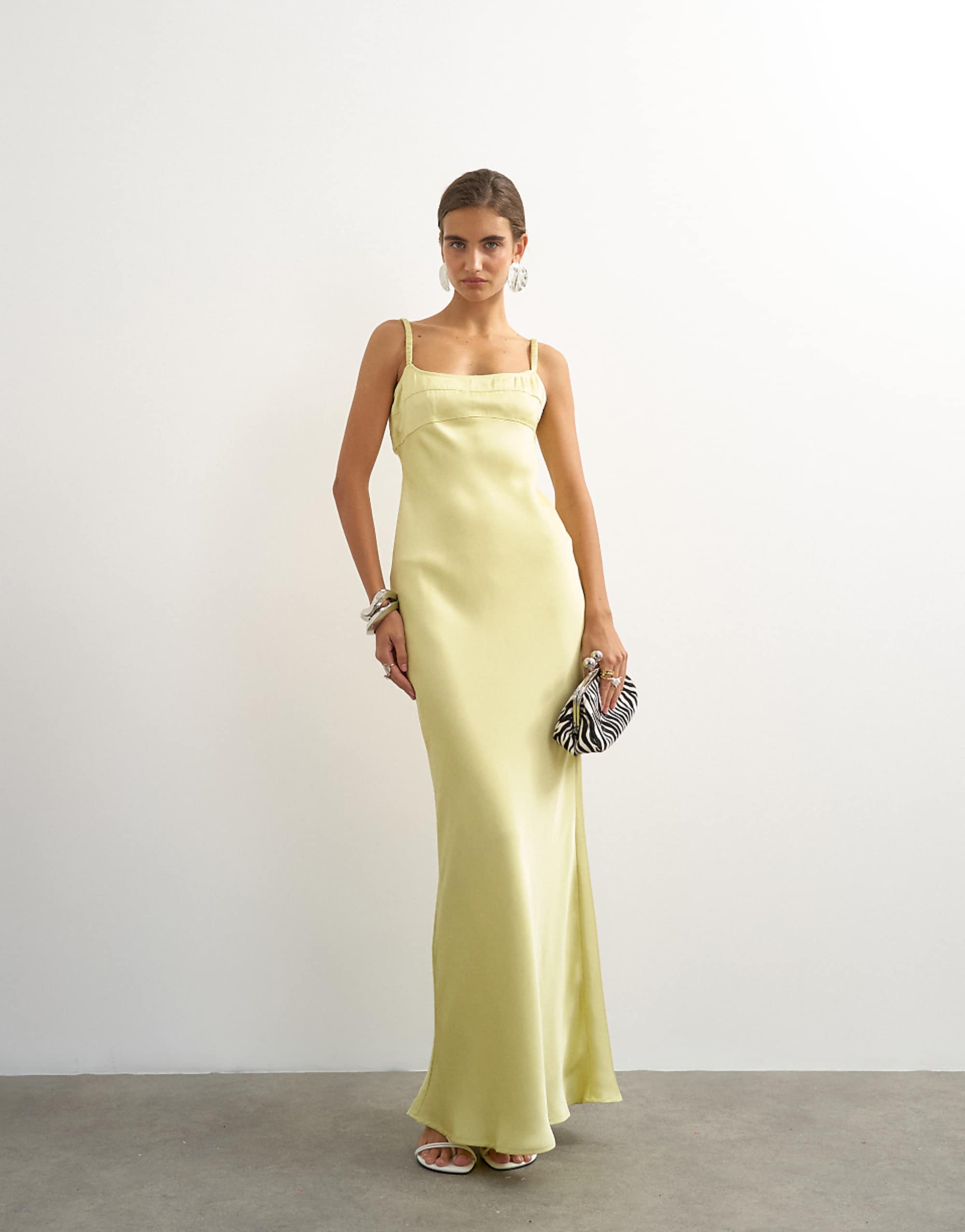 Topshop Seam Detail Strappy Satin Maxi Dress in Yellow