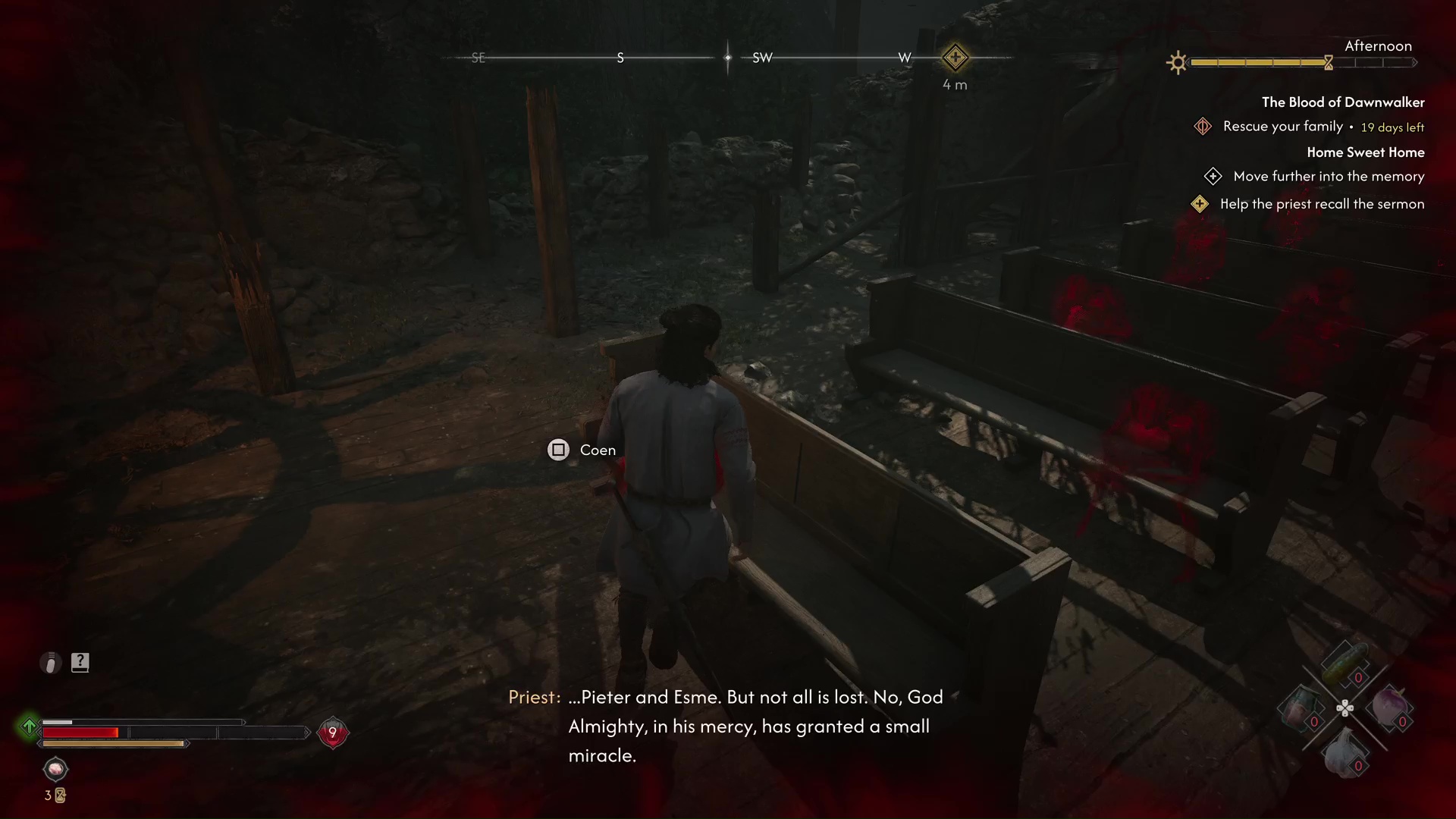 Coen sees himself in the funeral in The Blood of Dawnwalker Home Sweet Home quest