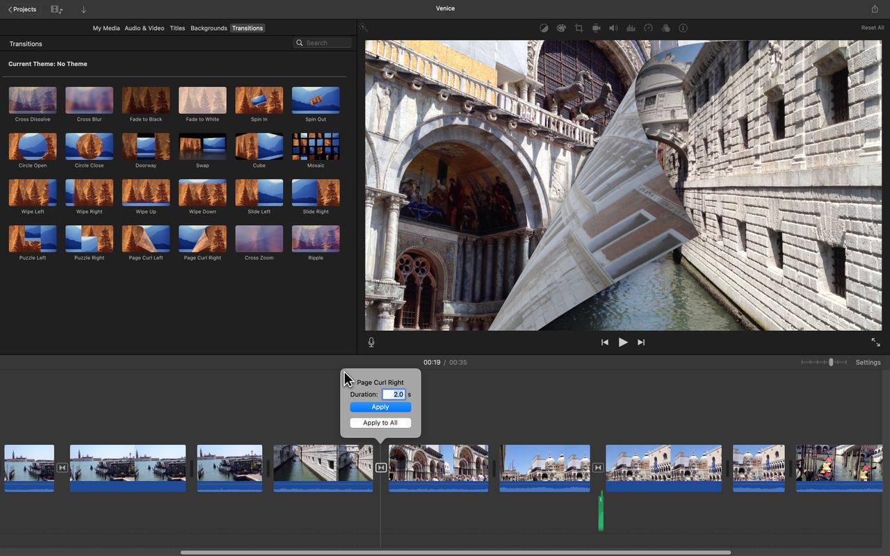 Apple iMovie adding transitions