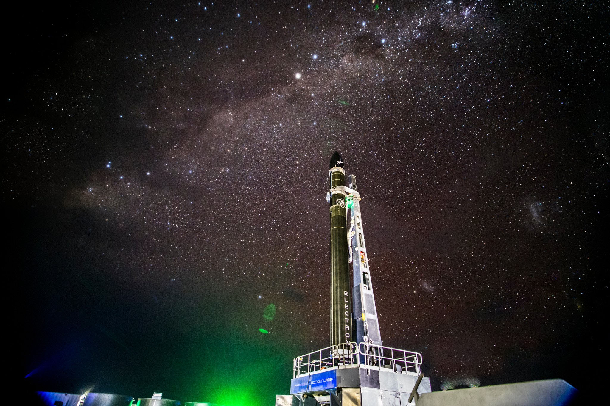 Rocket Lab launch team member Kieran Fanning took this photo of the company&#039;s Electron rocket at night ahead of its planned &quot;It&#039;s Business Time&quot; launch from Māhia Peninsula, New Zealand on June 23, 2018. 