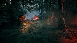 Making Remnant 2; a wooded environment design, dark with orange vfx