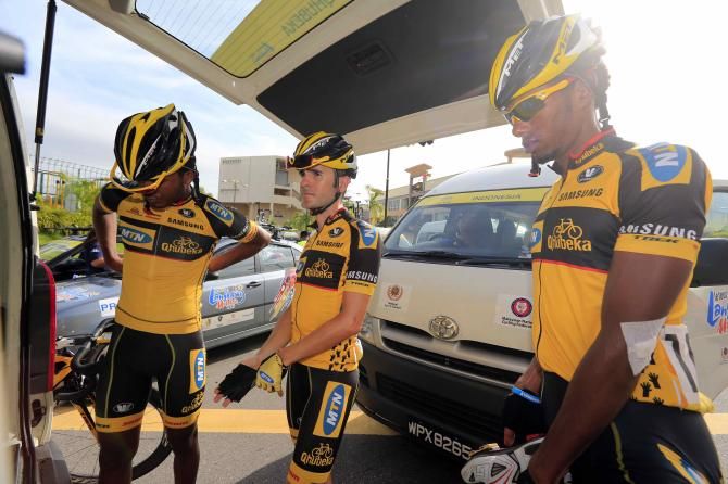 The MTN-Qhubeka team getting ready for the start at Langkawi