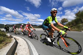 MATERA ITALY OCTOBER 08 Filippo Zana of Italy and Team Bardiani CSF Faizane Mattia Bais of Italy and Team Androni Giocattoli Sidermec Marco Frapporti of Italy and Team Vini Zabu KTM James Whelan of Australia and Team EF Pro Cycling Breakaway during the 103rd Giro dItalia 2020 Stage 6 a 188km stage from Castrovillari to Matera 401m girodiitalia Giro on October 08 2020 in Matera Italy Photo by Tim de WaeleGetty Images