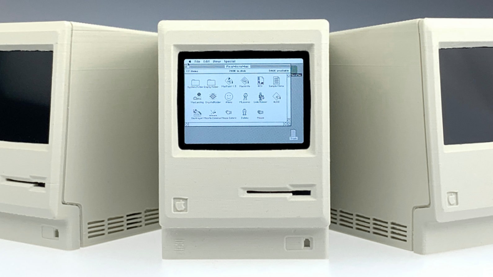 The Pico-Mac-Nano, a small-scale Macintosh replica with a two-inch display.