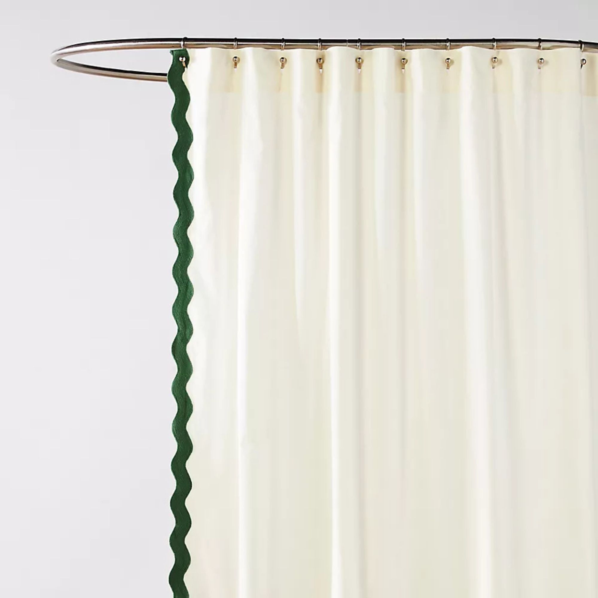 Maeve by Anthropologie Embroidered Scalloped Cotton Shower Curtain in white and dark green