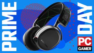 SteelSeries gaming headset on a Prime Day background