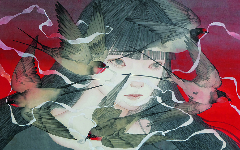Painter and illustrator Yuka Sakuma; a woman with birds