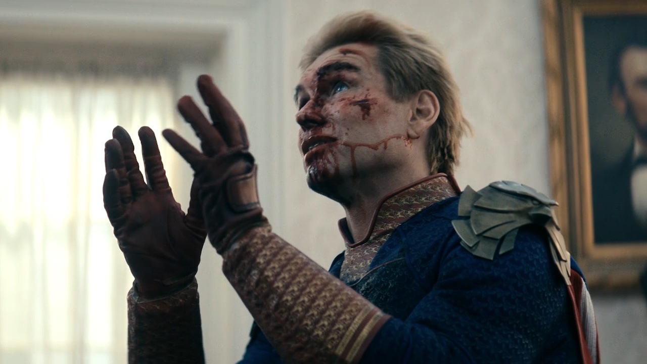 Homelander bloody and begging for mercy in The Boys series finale