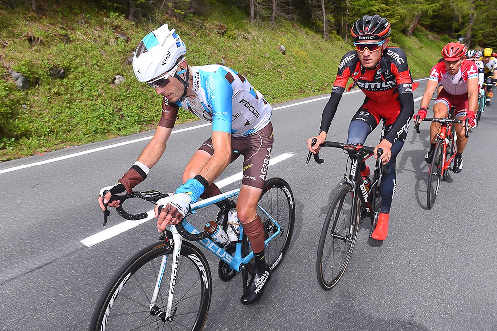 Hubert DuPont leads Tejay van Garderen during stage 9 at the Tour de Suisse