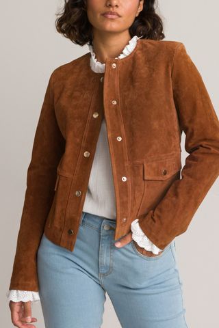 La Redoute Suede Press-Stud Jacket With Round Neck 