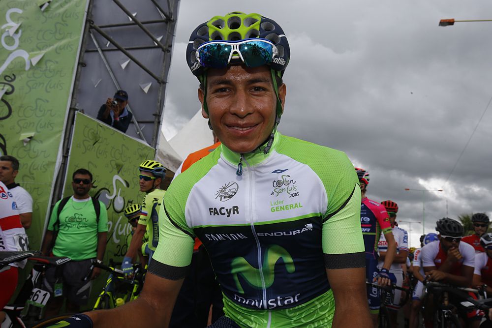 Dayer Quintana (Movistar) wears the green leader's jersey