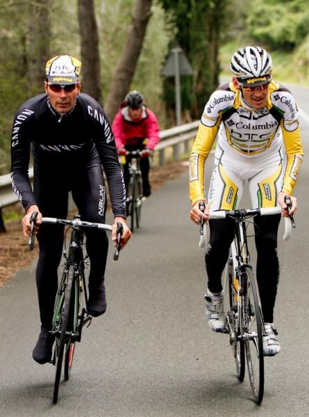 Erik Zabel, left, rode today's stage behind the peloton.