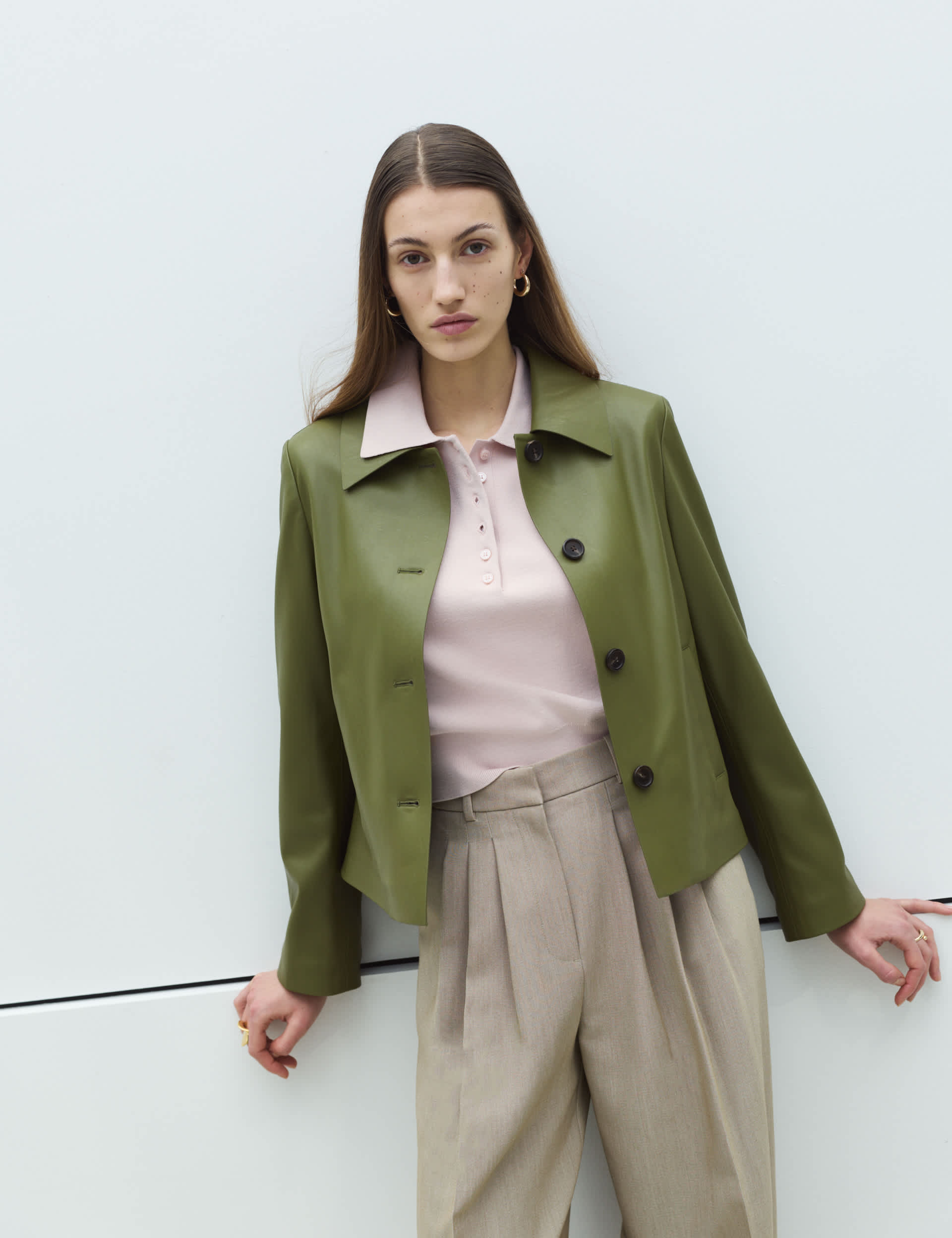 Faux Leather Collared Jacket