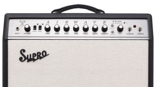 A photo showing a detail of the Supro Airwave 1x12 combo