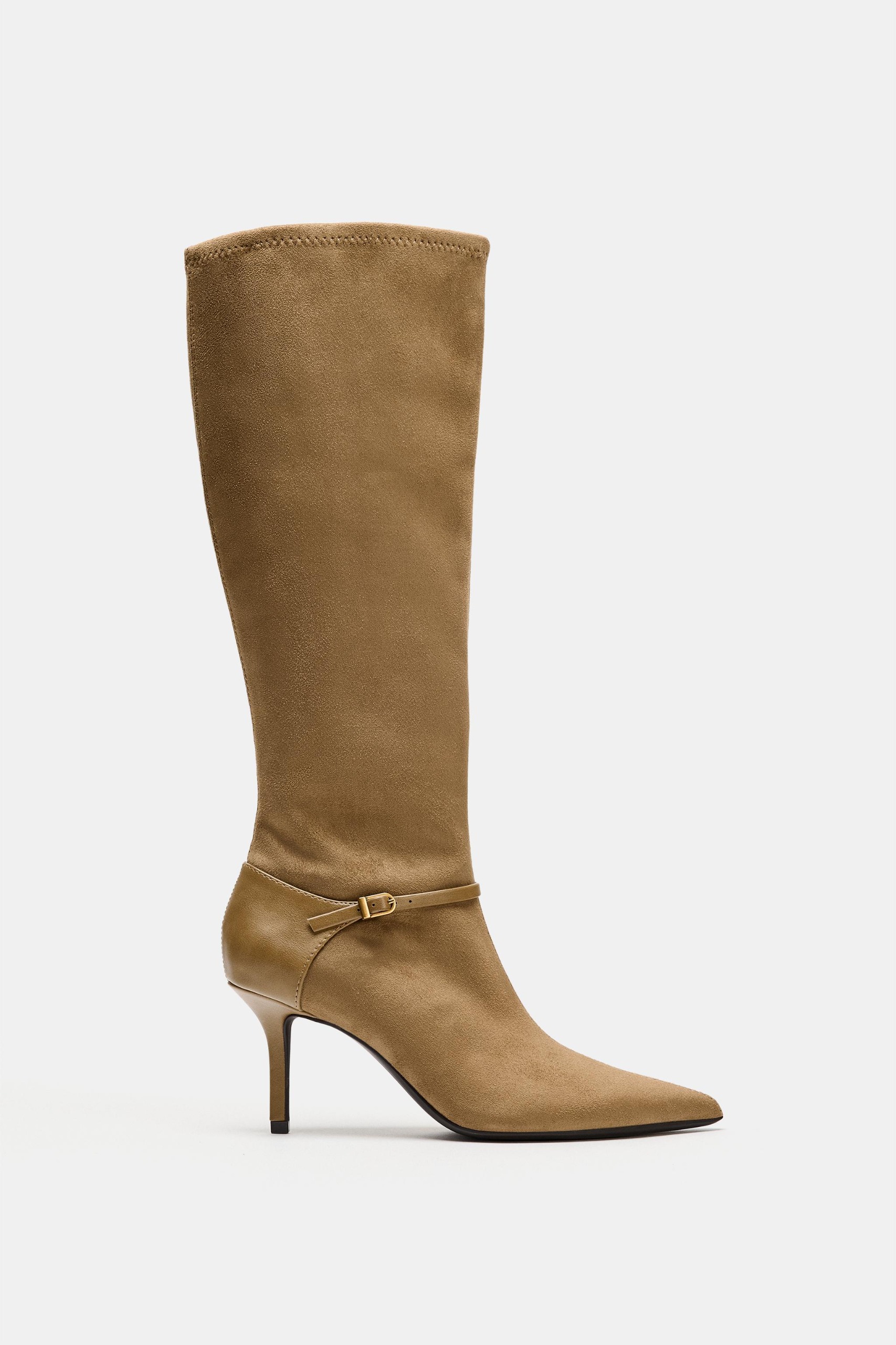 Mixed-Material Heeled Boots - Sandy Brown - 5